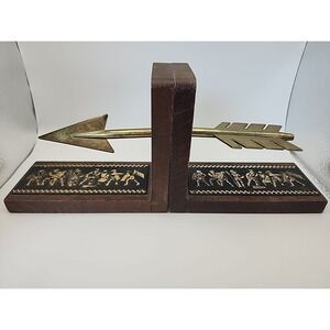 Vintage Wood and Metal Decorative Arrow Bookends Pair